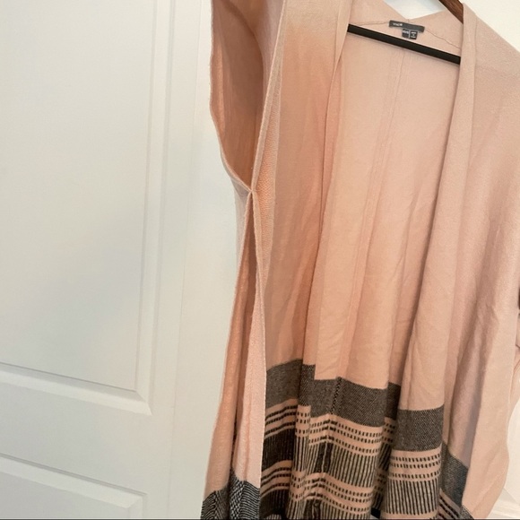 Vince Cashmere Wool blend Striped Hem Knit Poncho Cardigan cream stripe shawl - Picture 3 of 8